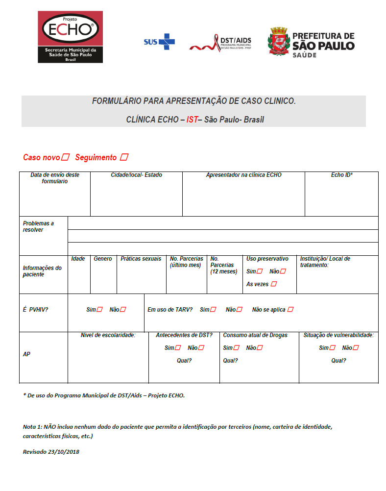 Formulário para apresentação de caso clínico de IST